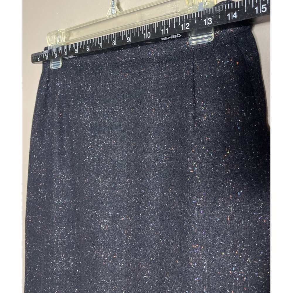 Vtg Tweed Wool Skirt Black Pencil Speckled Kick Pleat Preppy Heritage Womens 6 - Picture 6 of 9